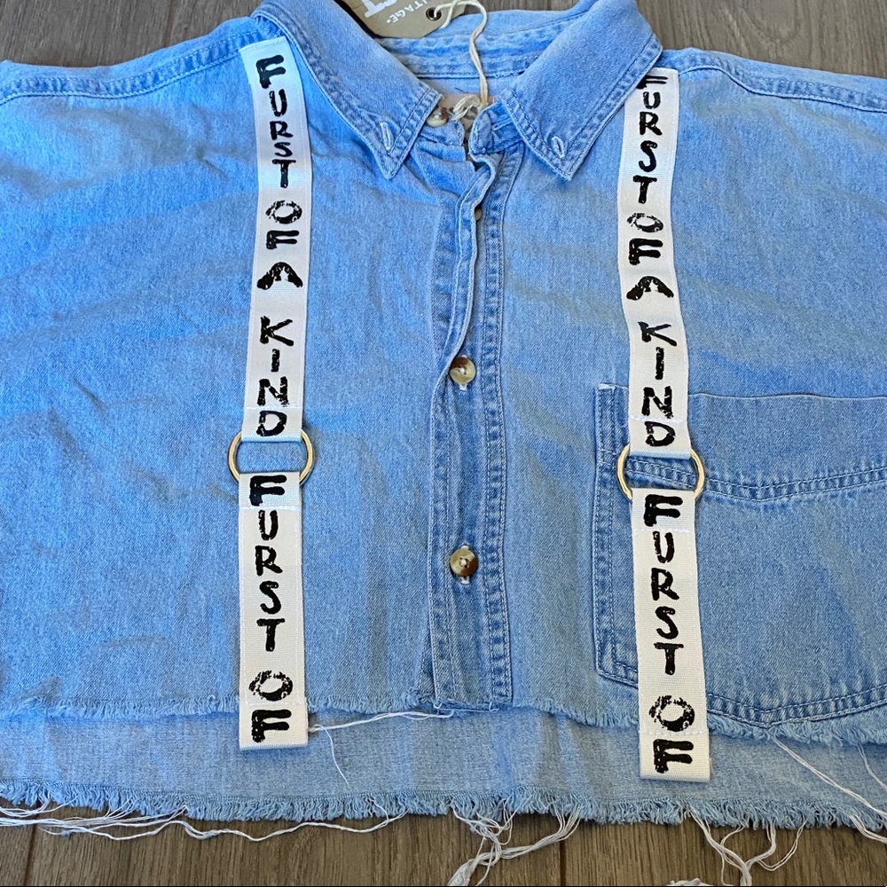 Furst Of A Kind Vintage Cut Off Button Down Top OS - Picture 2 of 12